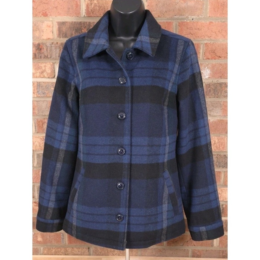 Mountain Khakis Quilted Lining Button Down Wool Womens Blue Plaid Jacket Small